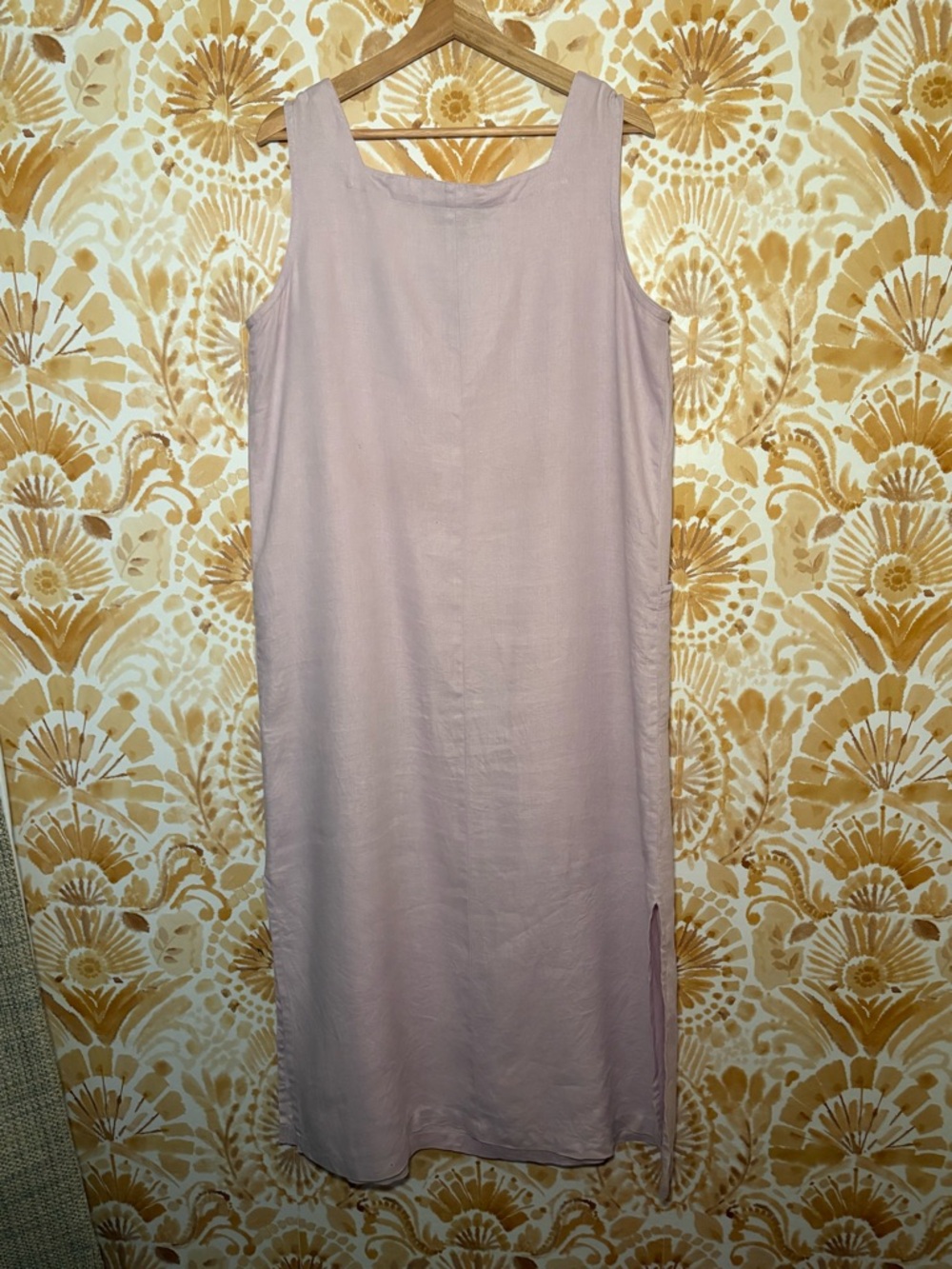 Lavender 100% Linen Midi Dress Pockets Minimalist Coastal SummerShift Relaxed - Picture 4 of 6